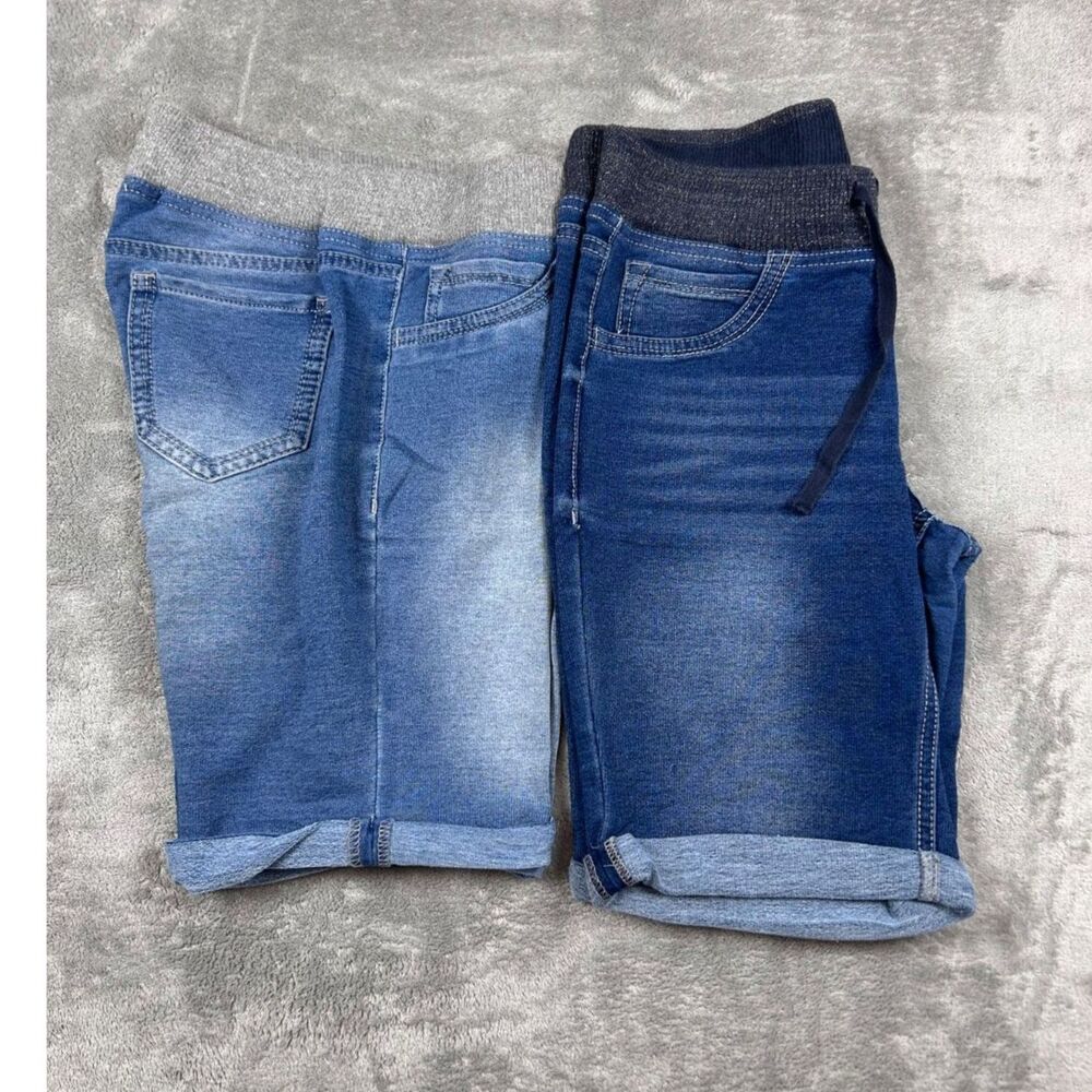 Lot of 2 Girls Denim Pull-On Shorts Elastic Waist Blue Size 16